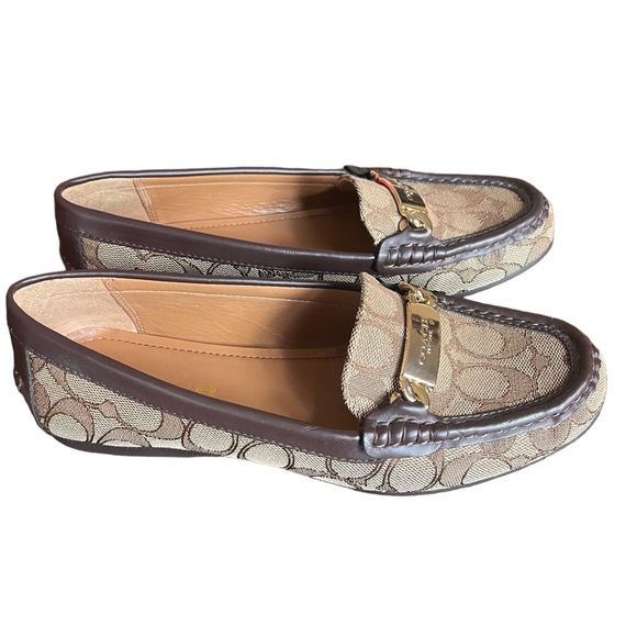 Coach A01918 Olive Outline Signature C Khaki Chestnut Brown Loafers 7B - Picture 9 of 12